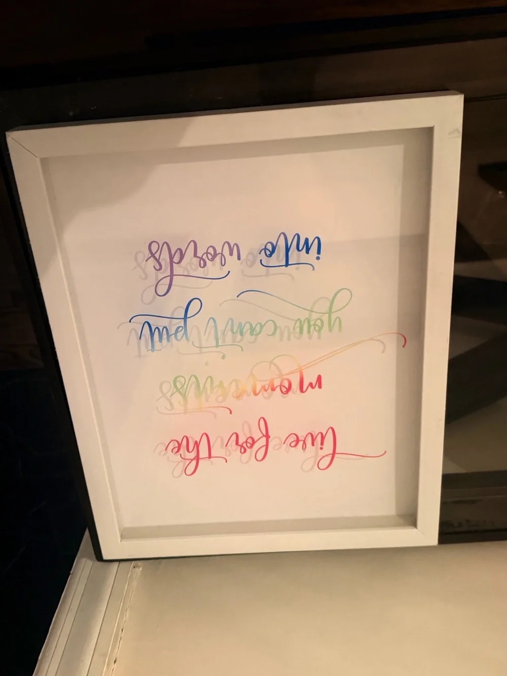 White Framed Rainbow Script Wall Art - Unbranded
